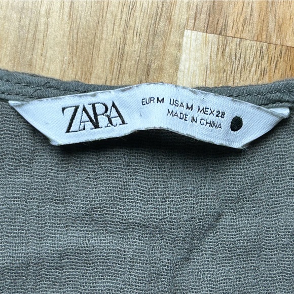 ZARA Womens Olive Green Gauze Button Up Belted Straight Leg The Maya Jumpsuit Md - Picture 6 of 14